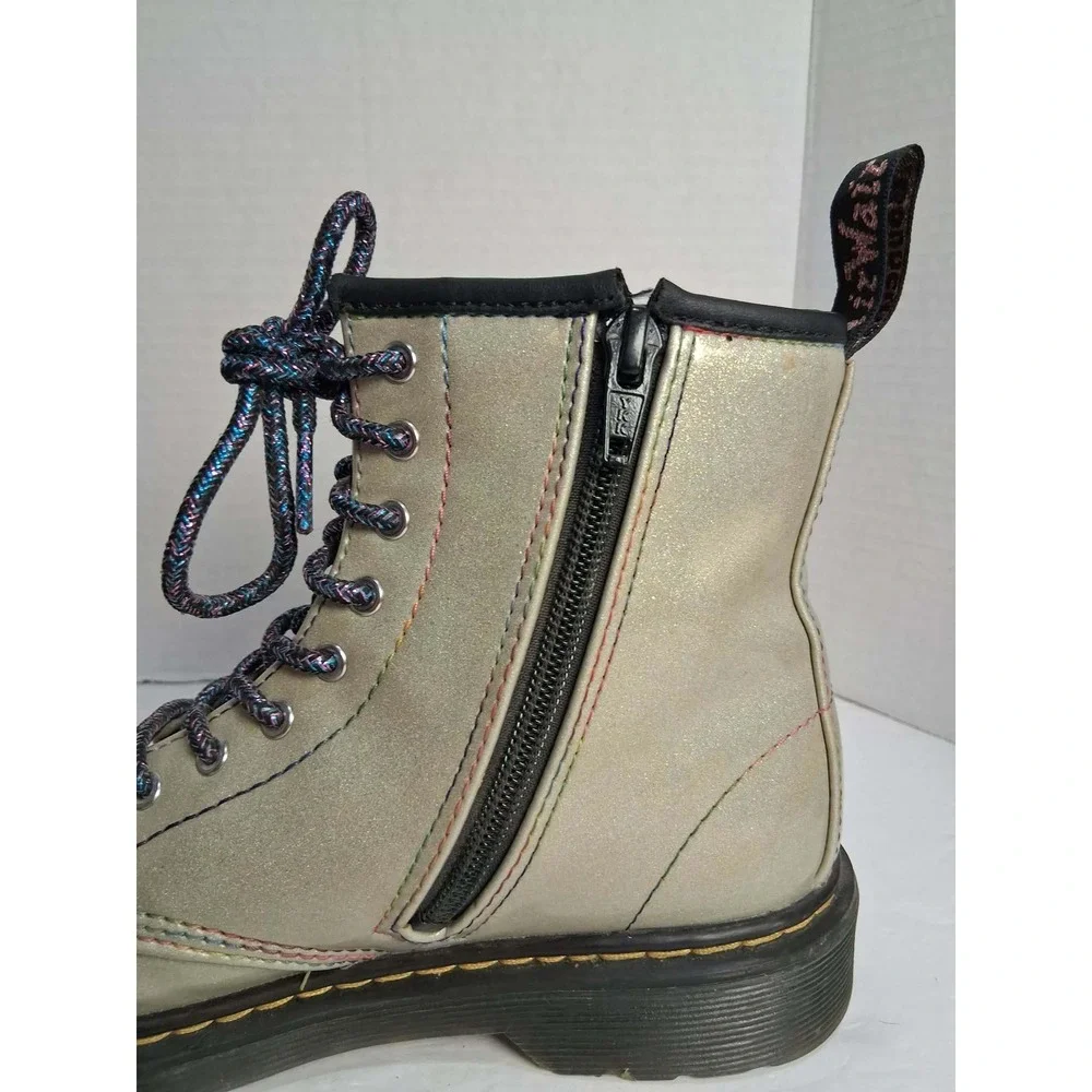 Dr Martens Kids Glitter Lace Up Zip Combat‎ Boots Silver Size US 4 M READ